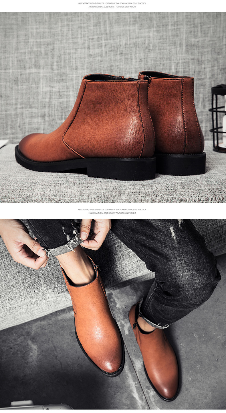 Martin boot nam mùa đông cộng với nhung ở giữa da để tăng thêm phiên bản Hàn Quốc của mũi thủy triều Chelsea bốt ngắn giầy boot nam