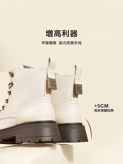 百丽女靴子冬季新款休闲短靴加绒厚底英伦风马丁靴女3NZ40DD4