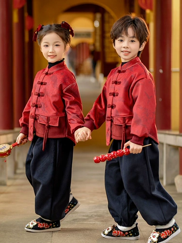 Ханьфу для мальчиков, детский осенний демисезонный комплект, платье, красный костюм, детская одежда, китайский стиль
