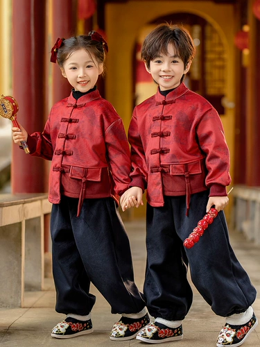 Ханьфу для мальчиков, детский осенний демисезонный комплект, платье, красный костюм, детская одежда, китайский стиль
