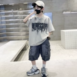 Детский комплект, летняя тонкая спортивная летняя одежда для мальчиков, подходит для подростков, короткий рукав