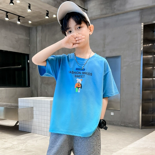 Летняя одежда, летняя детская хлопковая футболка с коротким рукавом для мальчиков, короткий рукав, подходит для подростков