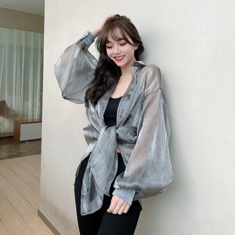 JUSTCC Kaka women's official flagship Korean version high-gloss mermaid Ji sunscreen shirt net red with the same long-sleeved shirt women