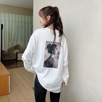 JUST CC Kaka womens official flagship design sense fake two-piece two-wear printed long-sleeved T-shirt female net red with the same