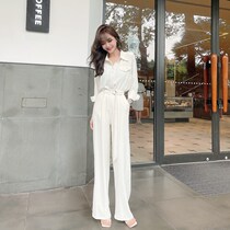 JUSTCC Kaka womens official flagship star Fan Xian thin section shirt straight mopping trousers fashion suit