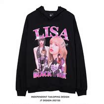 High Street Tide Brand Vintage BLACKPINK Lisa Print Hoodie Couple Loodie Couple Loodie