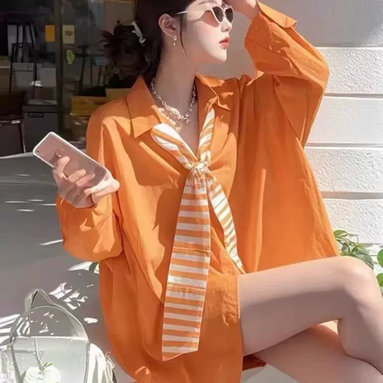 Extra Large Size 150kg Orange Sun Protection Shirt Long-Sleeved Unisex Summer Thin Loose Casual Jacket Top2