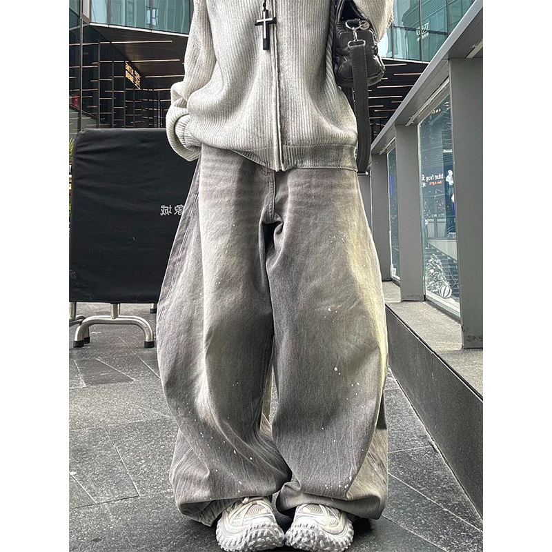 Extra Large Size 150kg Splash-Ink Washed Jeans for Men and Women, Autumn and Winter Couple's Loose Straight Wide-Leg Scimitar Pants2