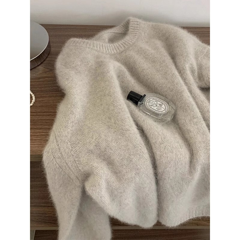 Extra Large Size 150kg High-End Raccoon Fur Crew Neck Sweater for Men and Women, Winter Lazy Style Knitwear Top 2