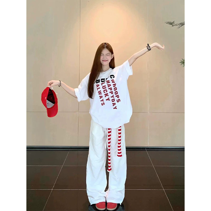Extra Large Size 150kg Sportswear Casual Wear Set for Men and Women, Summer Couple Short-Sleeve T-Shirt and Wide-Leg Long Pants Two-Piece Set
