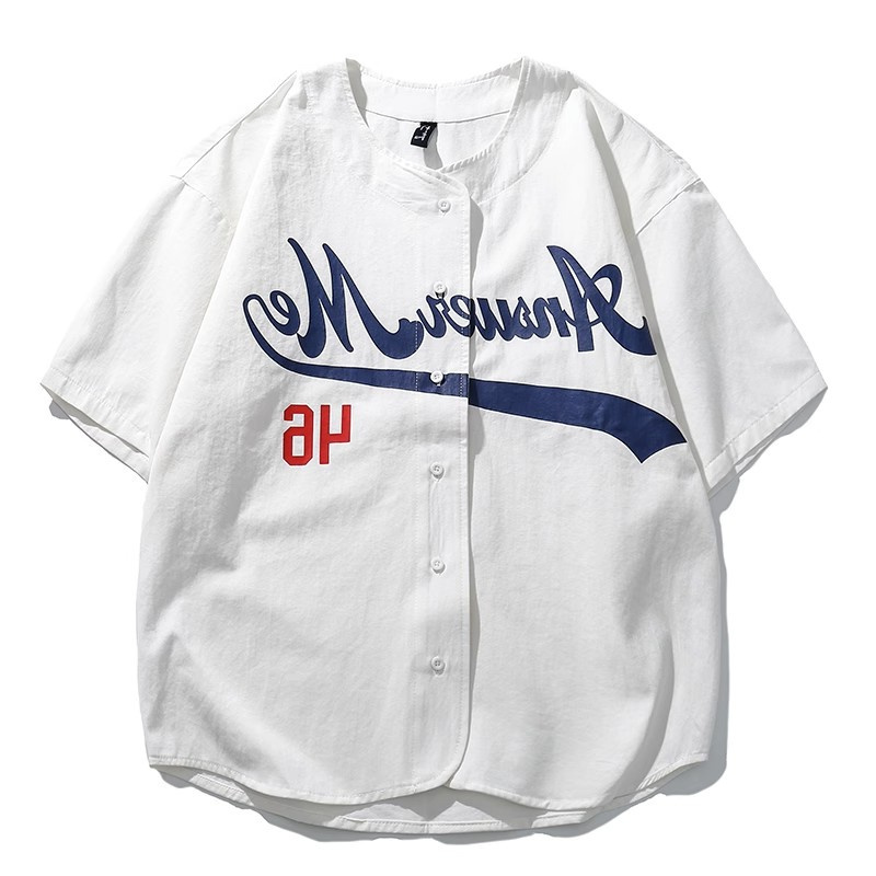 Extra Large Size 150kg American Baseball Uniform Shirt Men's Short-Sleeved T-Shirt Summer Loose Collarless Shirt Retro Jacket Extra Large Size 150kg American Baseball Uniform Shirt Men's Short-Sleeved T-Shirt Summer Loose Collarless Shirt Retro Jacket