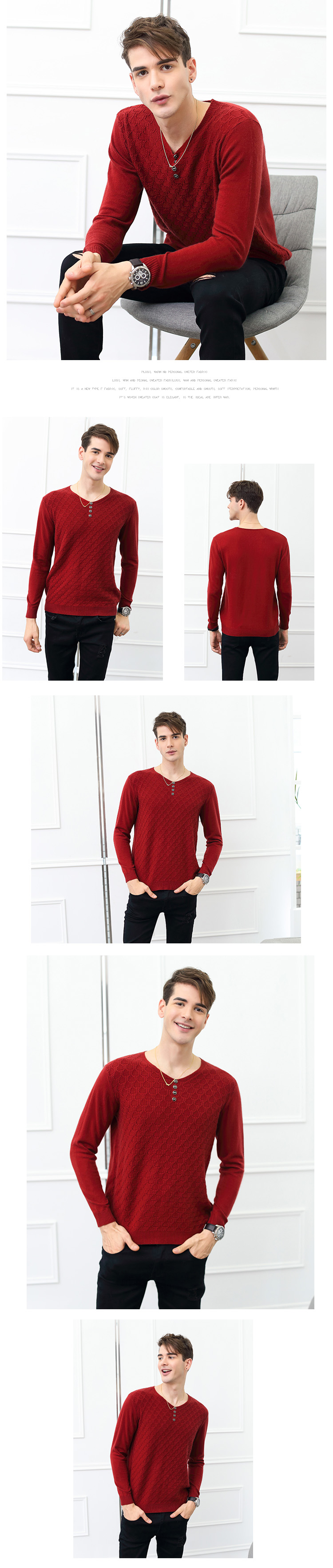 18 mùa thu và mùa đông mới Áo len cashmere cổ chữ V xoắn thời trang nam hoang dã tự trồng áo thun áo len màu rắn áo da lộn nam