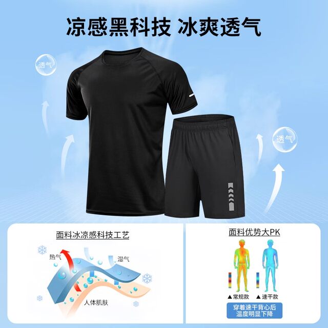 Sportswear Suit Men's Running Short-Sleeved Ice Silk Summer Quick-Drying Clothing Feather Basketball Fitness Clothing Loose Short-Sleeved