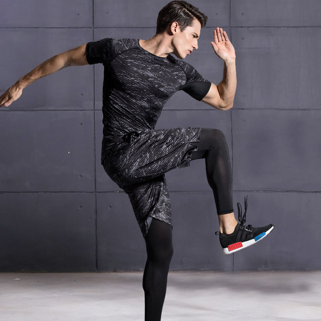 Fitness Clothing Set Men's Sports Tights Gym Running Quick-Drying Clothes Tights Basketball Training Clothes Compression Clothes