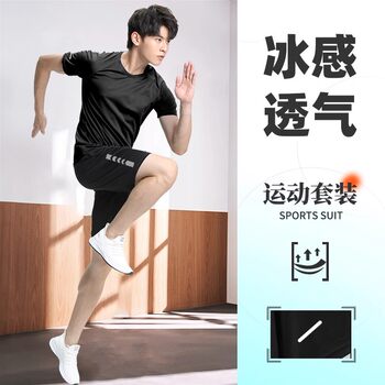 Sportswear Suit Men's Running Short-Sleeved Ice Silk Summer Quick-Drying Clothing Feather Basketball Fitness Clothing Loose Short-Sleeved