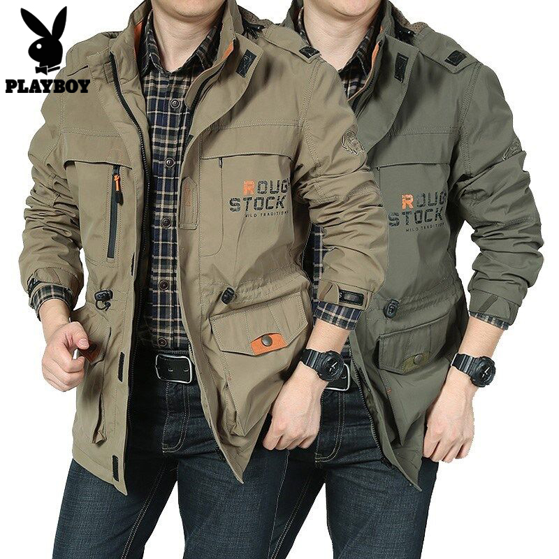 Playboy Autumn and Winter Jacket Men's Windbreaker Workwear Mid-Length Outdoor Windproof Loose Large Size Thin Coat