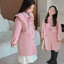 Korean childrens clothing parent-child bow shawl double-sided woolen coat fashionable temperament girls mid-length coat