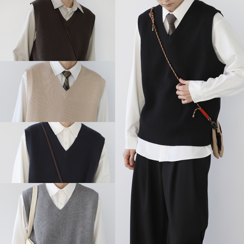 [Atractylodes LAOSHU] V-Neck Sweater Vest, Simple Basic Style, Multi-Color Vest, Unisex, Iw04