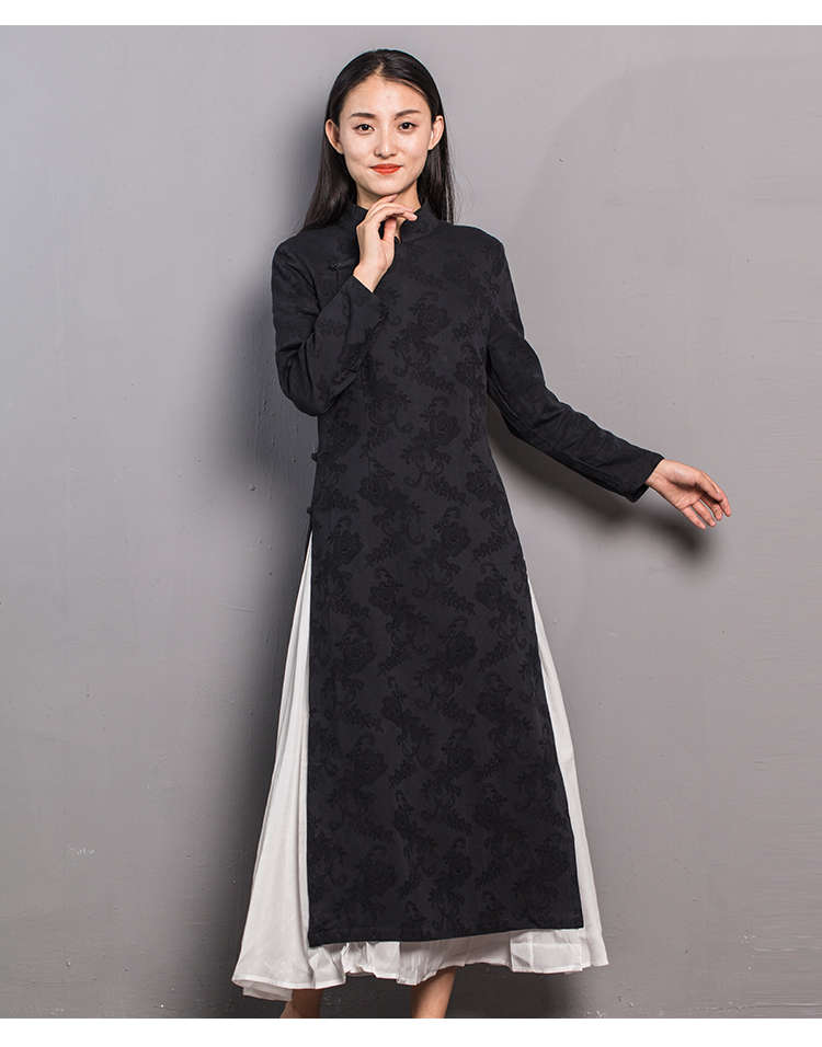 Cộng hòa Trung Quốc phong cách retro phụ nữ cải tiến sườn xám Phong cách Trung Quốc zen váy khóa Áo Áo Zen dịch vụ trà nữ quần áo mùa thu 	váy nhún phần eo	
