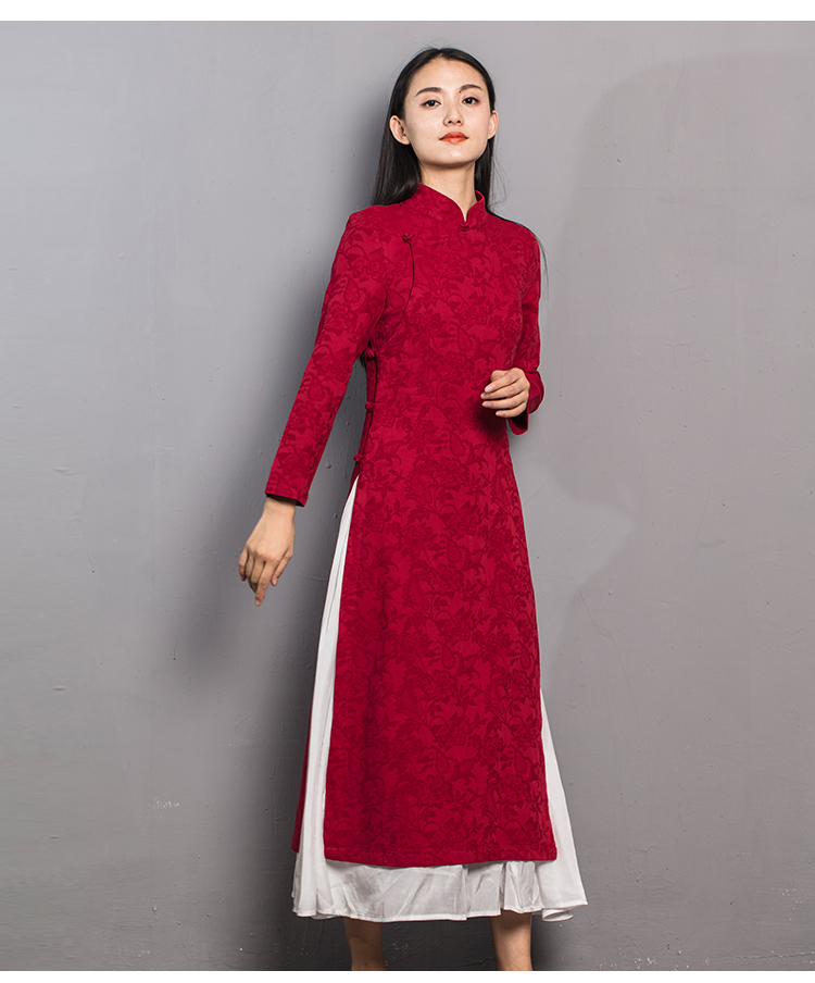 Cộng hòa Trung Quốc phong cách retro phụ nữ cải tiến sườn xám Phong cách Trung Quốc zen váy khóa Áo Áo Zen dịch vụ trà nữ quần áo mùa thu 	váy nhún phần eo	