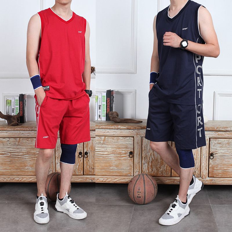 Mùa hè cotton không tay thể thao phù hợp với quần short nam vest ngắn hai bộ kích thước lớn thoáng khí thấm mồ hôi quần áo bóng rổ mỏng - Lót áo ba lỗ nam cao cấp