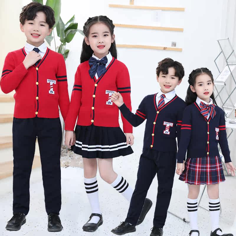 Kindergarten uniform spring and autumn suit sweater cardigan British college style children's class uniform primary school students school uniform autumn and winter clothing