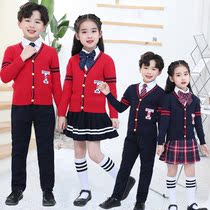 Kindergarten garden uniform spring and autumn suit sweater cardigan British college style childrens class uniform primary school uniform autumn and winter clothing