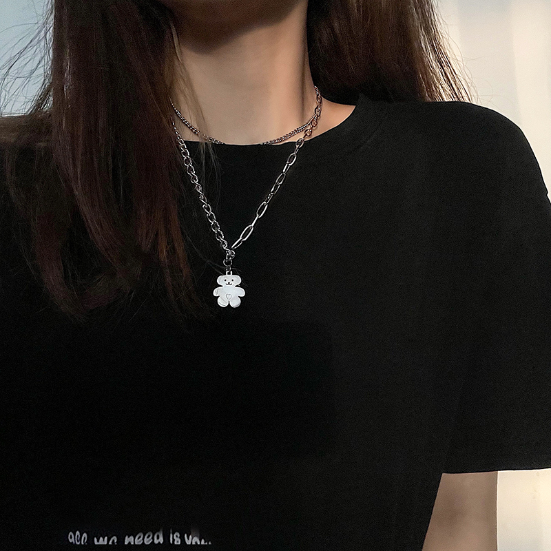 Titanium steel does not lose color chain necklace female in network red sweet cool chain boys hundred double decoration hip hop tide