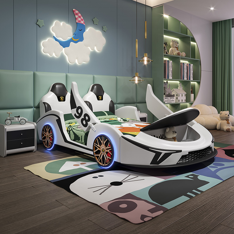 Children's bed boys girls princess bed 1.5 car 1.2m storage cartoon with guardrail single sports car leather bed