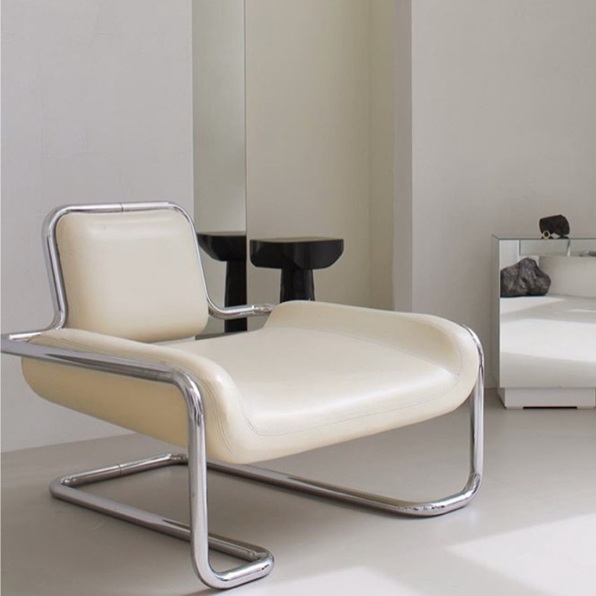 Nordic Designer Bending Profiled Leather Art Convex Chair Hardware Living-room Minima Light Lavish Personality Backrest Single Chair-Taobao