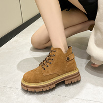 2024 Martin boots for women summer new style genuine leather retro workwear western cowboy boots thick sole inner heightening explosive short boots