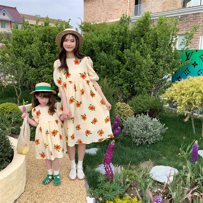 Pro-daughter dress Mother's dress Chardress new foreign dress girl Fresh Princess Skirt Girl's Korean version of the Cotton Fabric Skirt