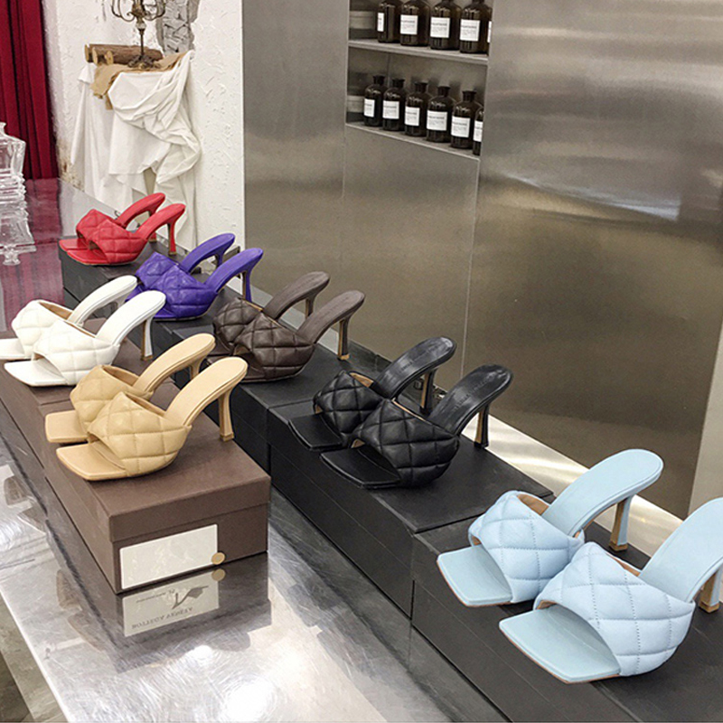 Genuine Leather Retro High-Heeled Shoes, Stiletto Heel, Square Toe, Elegant Half-Slippers for Women, Summer Fashion, Open-Toe Slip-On Sandals