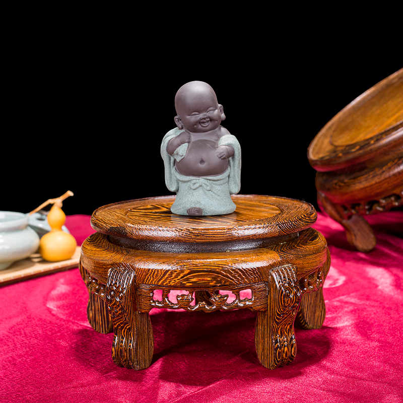 Add high flower pot base round solid wood Buddha artwork Handicraft Pendulum Vase Fish Tank Base Vat Rack Wooden tray shelf