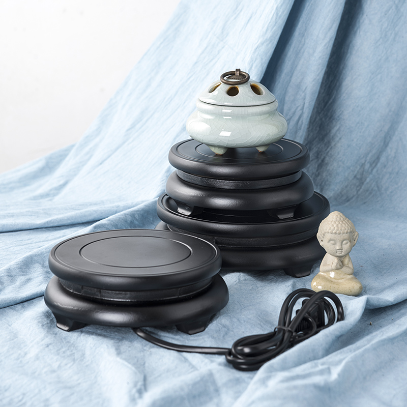 Electric rotary round wooden base vase flower pot fish tank wine Odd Stone Solid Wood Handicraft Swing Decoration Bottom Care