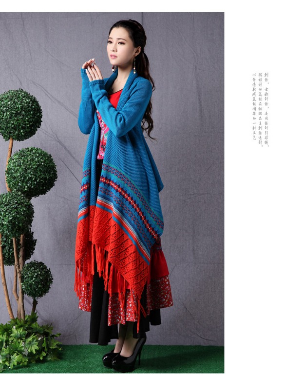 Áo len len mùa xuân phong cách quốc gia của phụ nữ retro tua rua áo len cardigan áo len dài tay dài nữ thương hiệu thời trang nữ