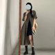 Self-made Japanese retro plaid short-sleeved shirt skirt women's summer college style loose mid-length slim layered dress