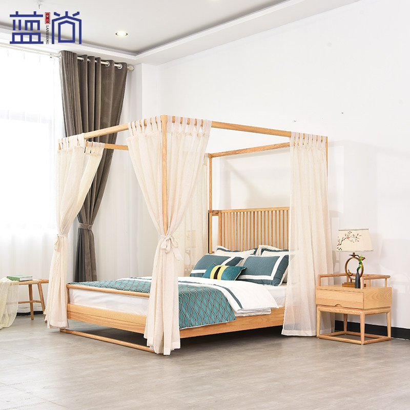 Solid wood new Chinese antique frame bed classical Zen Chinese double four-poster bed bedroom home stay furniture customization