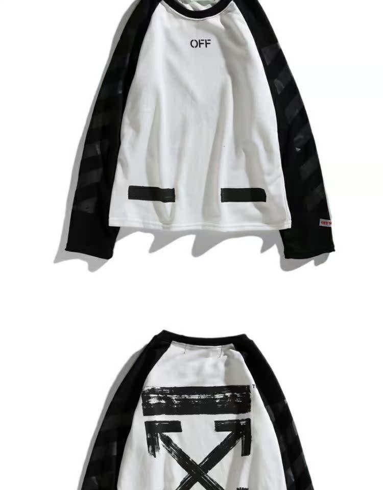 Thương hiệu thời trang đường phố châu Âu và Mỹ OFF WHITE màu raglan OW mũi tên cặp đôi áo thun dài tay nam và nữ áo len hip hop quần áo hoodie