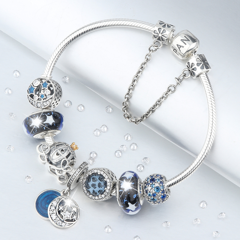 Pan-Style Bracelet S925 Sterling Silver Vintage Youthful Style Glass Bead String Bracelet for Attracting Love Women's Silver Bracelet