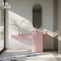 Pink terrazzo balcony outdoor T-shaped B&B hotel pedestal basin floor-standing hand washbasin washbasin
