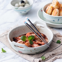 Nishida Muyu 8 inch double ear round baking tray Japanese ceramic household tableware fruit plate handle baking tray dish plate