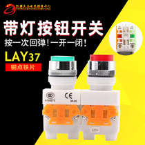 Zhuang silver high button switch button LAY37-11DN with lamp silver point 22MM self-reset switching power supply