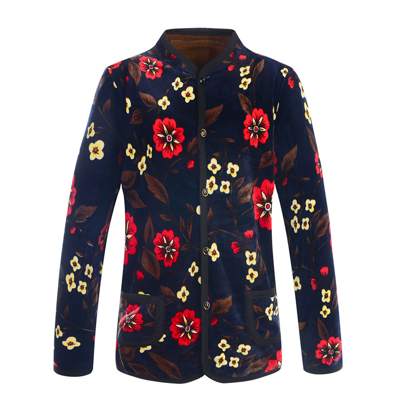 Cotton nhiệt đồ lót nữ trung niên cộng với nhung dày cardigan áo len cotton mẹ tải mở áo len mùa thu dày áo thun nữ trung niên