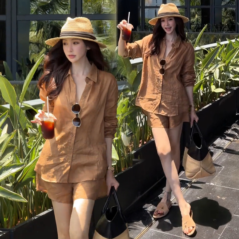 Fashionable Women's Suit 2026 Summer New Style, Loose and Slimming, Old Money Style, Sun-Protective Shirt and Shorts Two-Piece Set, Trendy Fashionable Women's Suit 2026 Summer New Style, Loose and Slimming, Old Money Style, Sun-Protective Shirt and Shorts Two-Piece Set, Trendy
