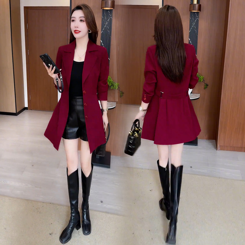 Fashionable Blazer for Women 2025 Early Autumn New Style Petite High-End Mid-Length Waist-Cinching Slimming Elegant Top Fashionable Blazer for Women 2025 Early Autumn New Style Petite High-End Mid-Length Waist-Cinching Slimming Elegant Top