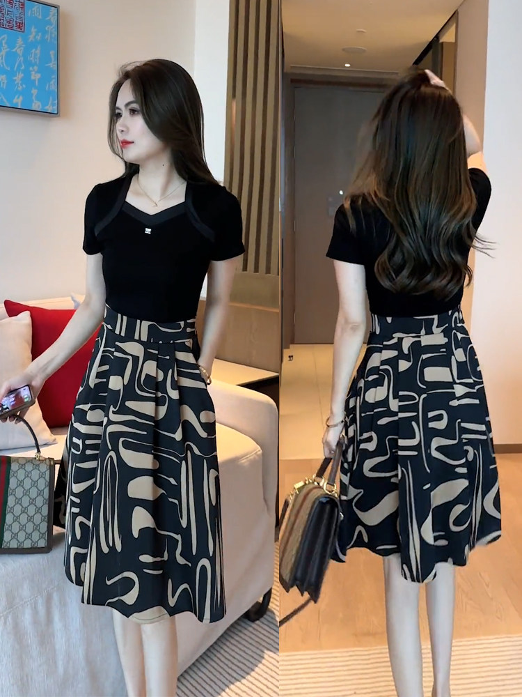 Fashionable Chiffon Dress for Women 2024 Summer New Style Waist-Cinching Super Slimming Elegant Petite A-Line Skirt