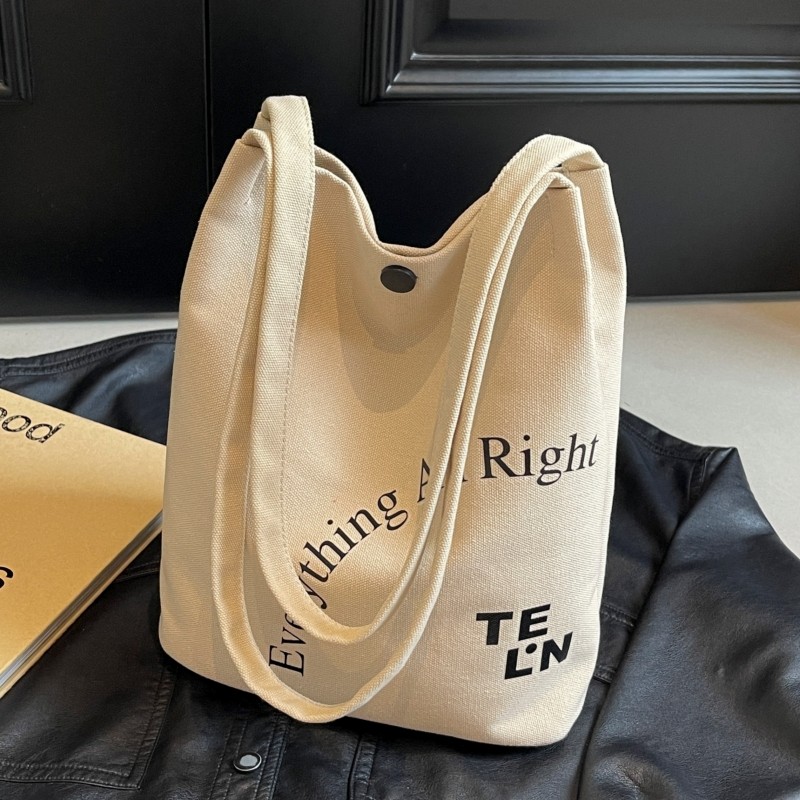 Work Commuting Bag Letter Canvas Bag Shoulder Bucket Bag