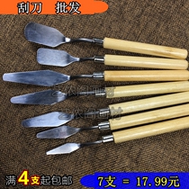 Super affordable gouache oil painting paint scraper wooden pole large scraper painting knife palette knife flat head pointed art oil painting knife