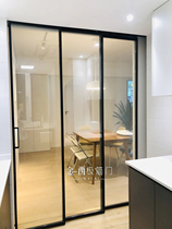 Golden One West Minimalist Door Kitchen Concealed sliding door Three-linked suspension rail moving door extremely narrow frame transparent glass door